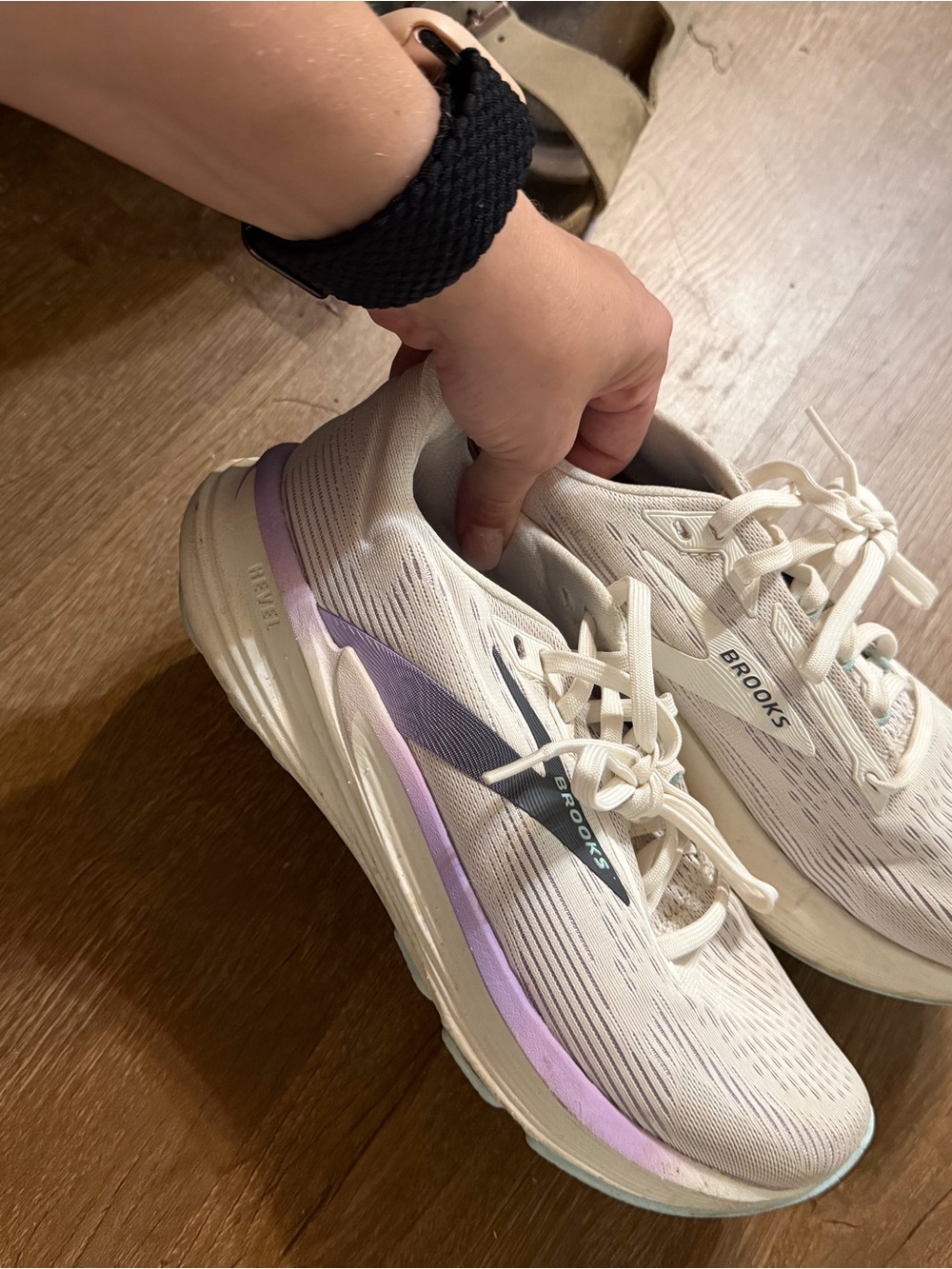 Brooks Women's Cream Running Shoes with Lavender Accents